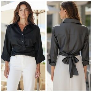 Judy Lee Cole Black Crystal Button Wrap Top